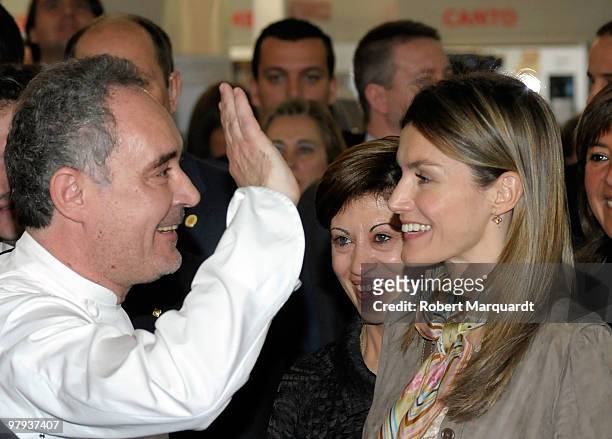 Chef Ferran Adria greets Princess Letizia of Spain during 'Alimentaria 2010' at the Fira Gran 2 on March 22, 2010 in Barcelona, Spain.