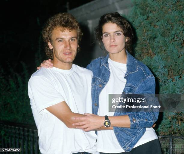 Mats Wilander of Sweden poses with his girlfriend Sonya Mulholland during the US Open in Flushing Meadow, New York, USA circa September 1986.