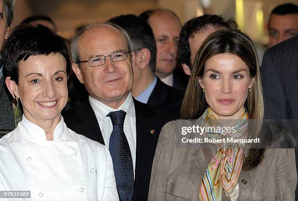 Princess Letizia of Spain , chef Carme Ruscalleda , and President of the Generalitat de Catalunya Jose Montilla attend 'Alimentaria 2010' at the Fira...