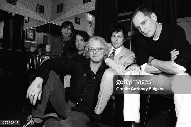 Alex Chilton and Big Star with Mike Mills of REM backstage at The Fillmore, San Francisco, California on March 02 2002 L-R: Jody Stephens, Jon Auer,...