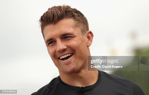 Henry Slade faces the media during the England media session on June 20, 2018 in Umhlanga Rocks, South Africa.