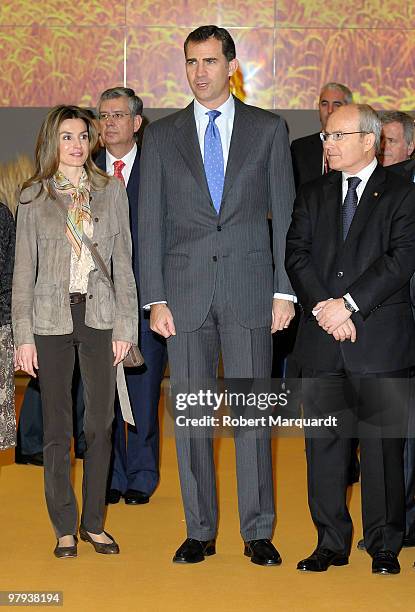 Prince Felipe and Princess Letizia of Spain, and President of the Generalitat de Catalunya Jose Montilla attend 'Alimentaria 2010' at the Fira Gran 2...