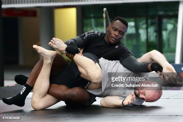 Ovince Saint Preux of the United States participates in the UFC Fight Night Open Workout at OCBC Square on June 20, 2018 in Singapore.