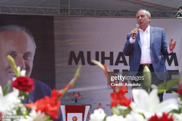 Republican Peoples Party's presidential candidate Muharrem Ince addresses the crowd during his party's rally at the Ataturk Square in Corlu district...