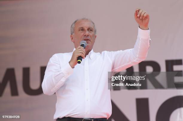 Republican Peoples Party's presidential candidate Muharrem Ince addresses the crowd during his party's rally at the Ataturk Square in Corlu district...