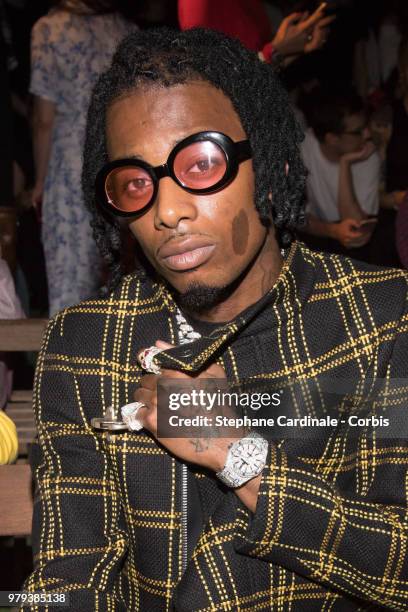 Rapper Playboi Carti attends the Off-White Menswear Spring/Summer 2019 show as part of Paris Fashion Week Week on June 20, 2018 in Paris, France.