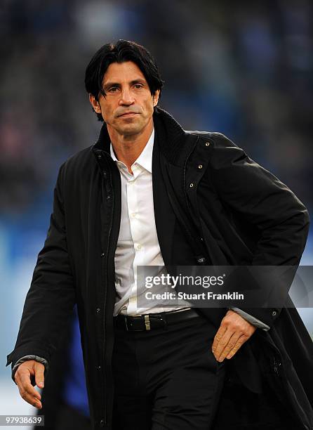 Bruno Huebner, Manager of Duisburg during the Second Bundesliga match between FC Hansa Rostock and MSV Duisburg at the DKB Arena on March 19, 2010 in...