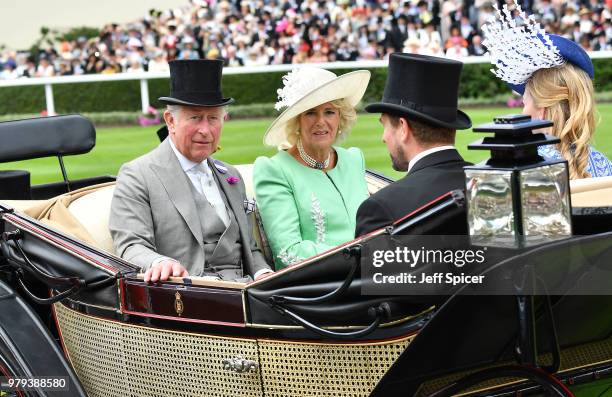 Prince Charles, Prince of Wales, Camilla, Duchess of Cornwall, Peter Phillips and Autumn Phillips arrive in the royal procession on day 2 of Royal...