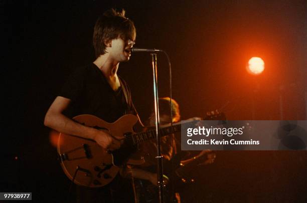 Ian McCulloch of British band Echo and the Bunnymen performs on stage at the Apollo Theatre in Manchester, England in May 1981.