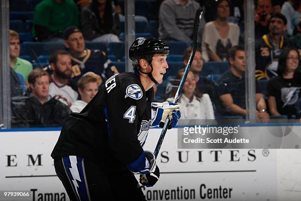 Vincent Lecavalier of the Tampa Bay Lightning calls for the puck while playing against the Buffalo Sabres at the St. Pete Times Forum on March 18,...