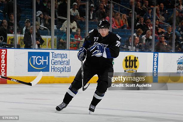 Victor Hedman of the Tampa Bay Lightning defends the zone against the Phoenix Coyotes at the St. Pete Times Forum on March 16, 2010 in Tampa, Florida.