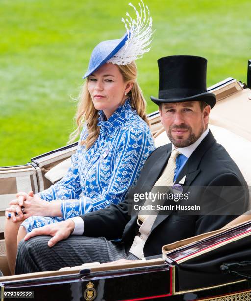 Autumn Phillips and Peter Phillips arrive by carriage during Royal Ascot Day 2 at Ascot Racecourse on June 20, 2018 in Ascot, United Kingdom.