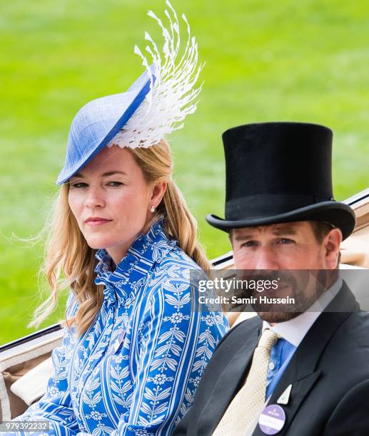 Autumn Phillips and Peter Phillips arrive by carriage during Royal Ascot Day 2 at Ascot Racecourse on June 20, 2018 in Ascot, United Kingdom.