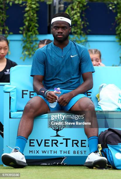 Frances Tiafoe of The USA looks on during his match against Leonardo Mayer of Argentina on Day Three of the Fever-Tree Championships at Queens Club...