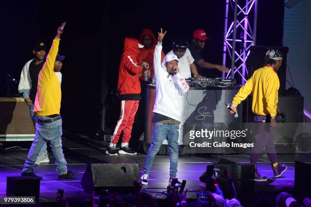 Rapper A-Reece and his label mates The Wrecking Crew 's performance during the June 16 - Youth Day Celebration concert at Time Square Sun Arena on...