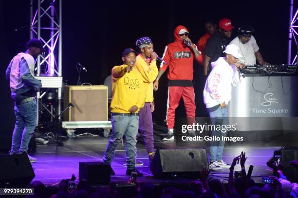 Rapper A-Reece and his label mates The Wrecking Crew 's performance during the June 16 - Youth Day Celebration concert at Time Square Sun Arena on...