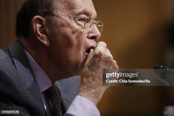 Secretary of Commerce Wilbur Ross eats a bite of chocolate chip cookie while testifying before the Senate Finance Committee in the Dirksen Senate...