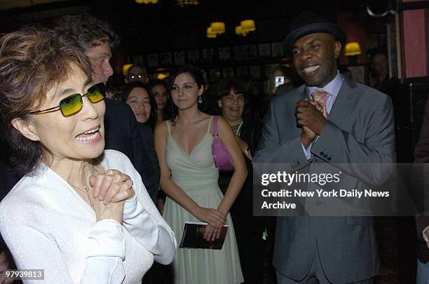 Yoko Ono, John Lennon's widow, thanks cast members of the new Broadway musical "Lennon" for their hard work during an after-party at Sardi's on W....