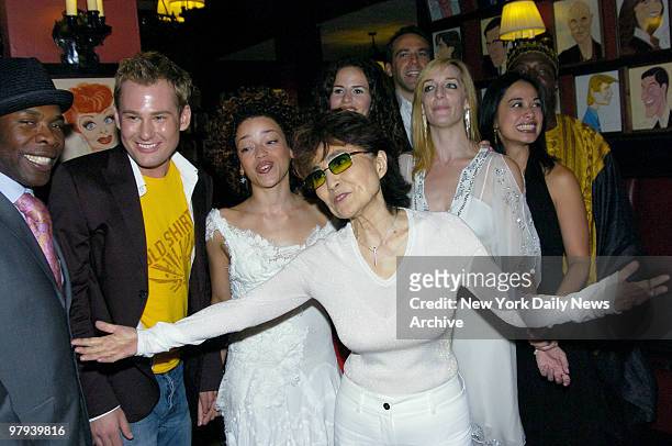 Yoko Ono, John Lennon's widow, thanks cast members of the new Broadway musical "Lennon" for their hard work during an after-party at Sardi's on W....