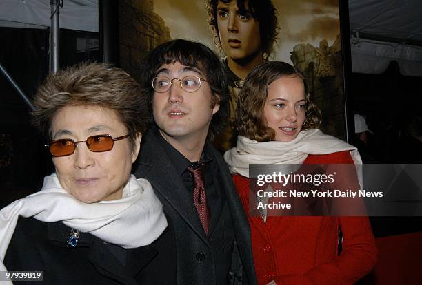Yoko Ono, son Sean Lennon and Bijou Phiilips arrives at the Ziegfeld Theater for the world premiere of the movie "The Lord of the Rings: The Two...