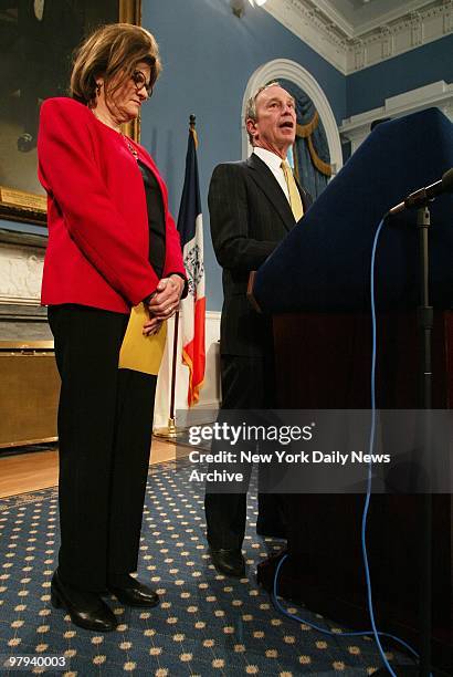 Public Advocate Betsy Gotbaum and Mayor Michael Bloomberg get together at City Hall to push two tort reform bills they say would save the city about...