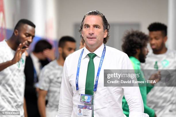 Juan Antonio Pizzi, Head coach of Saudi Arabia looks on from the tunnel before the warm up prior to the 2018 FIFA World Cup Russia group A match...