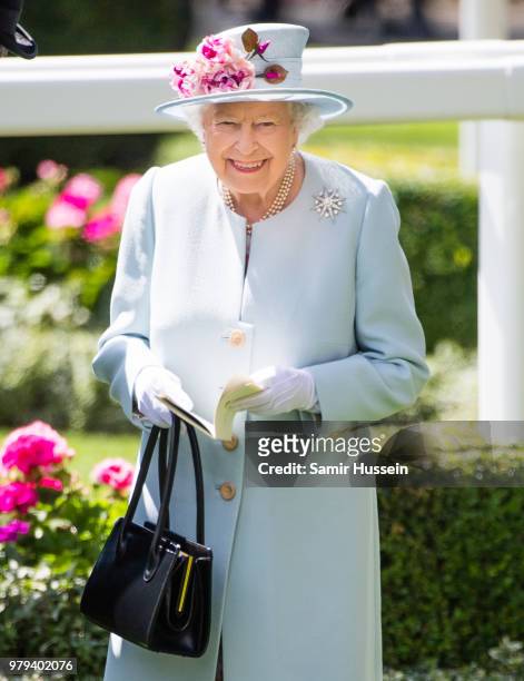 Queen Elizabeth II attends Royal Ascot Day 2 at Ascot Racecourse on June 20, 2018 in Ascot, United Kingdom.