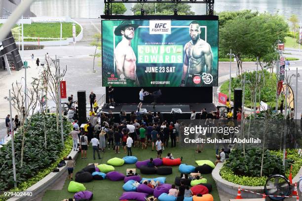 Ovince Saint Preux of United States participates in the UFC Fight Night Open Workout at OCBC Square on June 20, 2018 in Singapore.