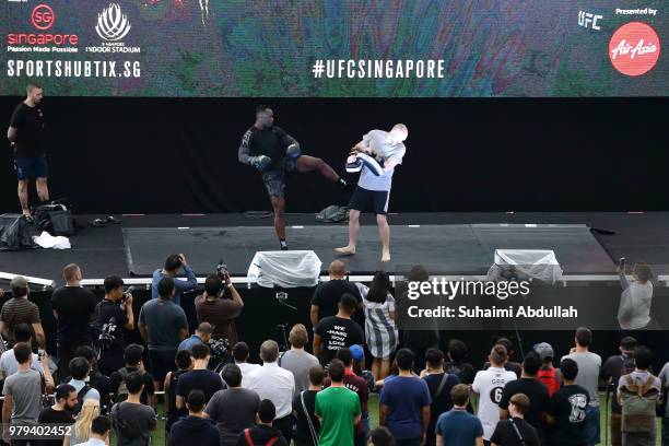 Ovince Saint Preux of United States participates in the UFC Fight Night Open Workout at OCBC Square on June 20, 2018 in Singapore.