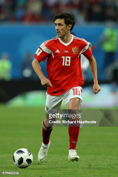 Yury Zhirkov of Russia in action during the 2018 FIFA World Cup Russia group A match between Russia and Egypt at Saint Petersburg Stadium on June 19,...