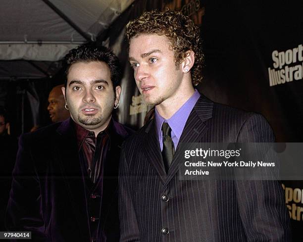 Chris Kirkpatrick and Justin Timberlake of the pop-rock group 'N Sync are on hand at Sports Illustrated's Sportsman of the Year awards ceremonies at...