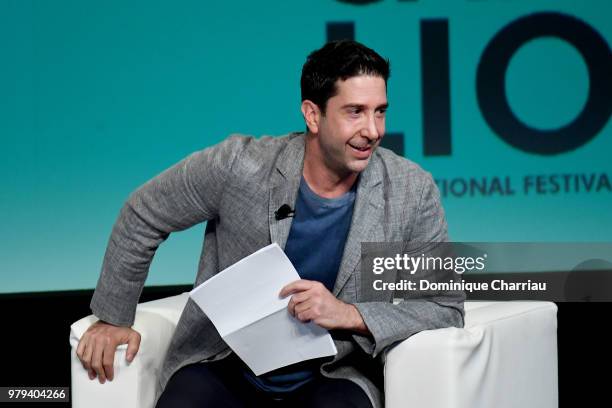 David Schwimmer speaks onstage during the DDB Worldwide session at the Cannes Lions Festival 2018 on June 20, 2018 in Cannes, France.