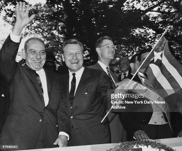 Puerto Rican Gov. Luis Munoz Marin with Nelson and Rodman Rockefeller at the Puerto Rican Parade.
