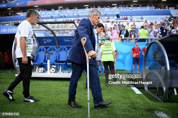 Oscar Tabarez, Head coach of Uruguay walks on the pitch during the 2018 FIFA World Cup Russia group A match between Uruguay and Saudi Arabia at...