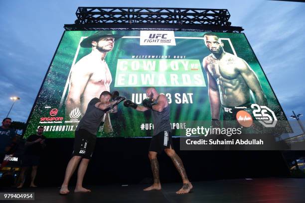 Donald Cerrone of United States participates in the UFC Fight Night Open Workout at OCBC Square on June 20, 2018 in Singapore.