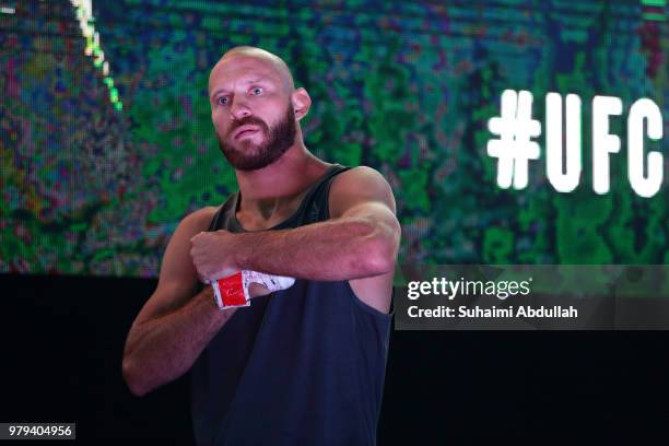 Donald Cerrone of United States participates in the UFC Fight Night Open Workout at OCBC Square on June 20, 2018 in Singapore.