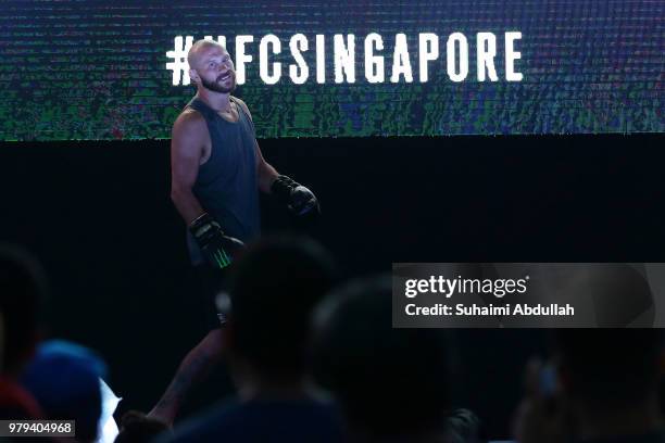 Donald Cerrone of United States participates in the UFC Fight Night Open Workout at OCBC Square on June 20, 2018 in Singapore.