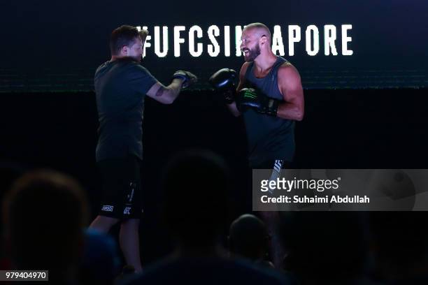 Donald Cerrone of United States participates in the UFC Fight Night Open Workout at OCBC Square on June 20, 2018 in Singapore.