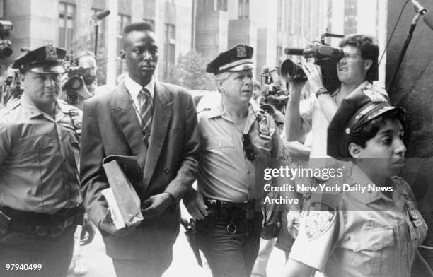 Yusef Salaam, accused in the case of the rape of a Central Park jogger, enters the Manhattan Supreme Court for deliberations, 1990.