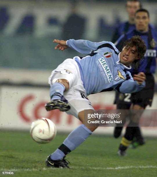 Hernan Crespo of Lazio scores a goal during a Serie A 15th Round League match between Lazio and Inter Milan played at the Olympic Stadium in Rome....