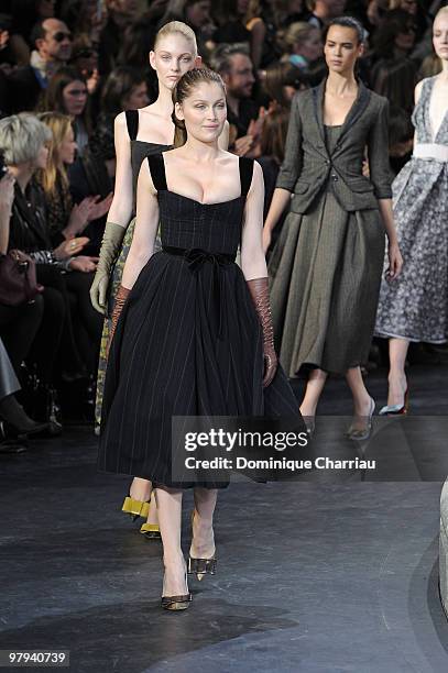 Model Laetitia Casta walks the runway during the Louis Vuitton Ready to Wear show as part of the Paris Womenswear Fashion Week Fall/Winter 2011 at...