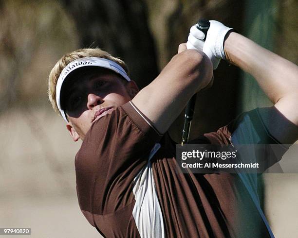 Ricky Barnes tees off during final round competition February 1, 2004 at the 2004 FBR Open at the Tournament Players Club at Scottsdale, Arizona.
