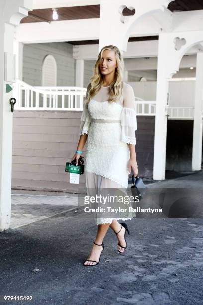 Belmont Stakes Day in the Life: Sports Illustrated via Getty Images swimsuit model Camille Kostek, girlfriend of New England Patriots tight end Rob...