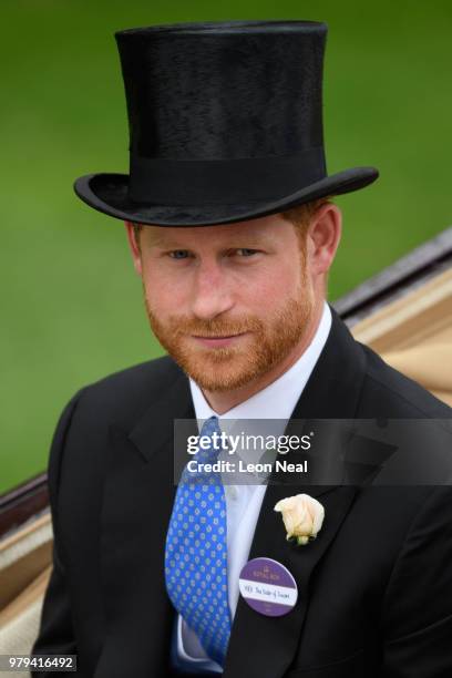 Britain's Prince Harry, Duke of Sussex attends day one of Royal Ascot at Ascot Racecourse on June 19, 2018 in Ascot, United Kingdom. Royal Ascot is...