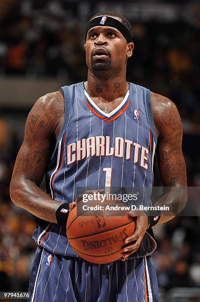 Stephen Jackson of the Charlotte Bobcats shoots a free throw against the Los Angeles Lakers during the game on February 3, 2010 at Staples Center in...