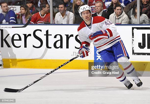 Dominic Moore of the Montreal Canadiens skates during the game against the Toronto Maple Leafs on March 20, 2010 at the Air Canada Centre in Toronto,...
