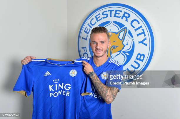 Leicester City unveil new signing James Maddison at Belvoir Drive Training Complex on June 18 , 2018 in Leicester, United Kingdom.
