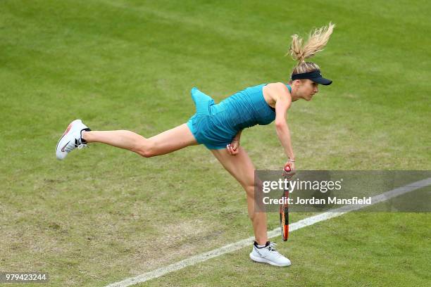 Elina Svitolina of the Ukraine serves during her Round of 16 match against Alize Cornet of France during Day Five of the Nature Valley Classic at...