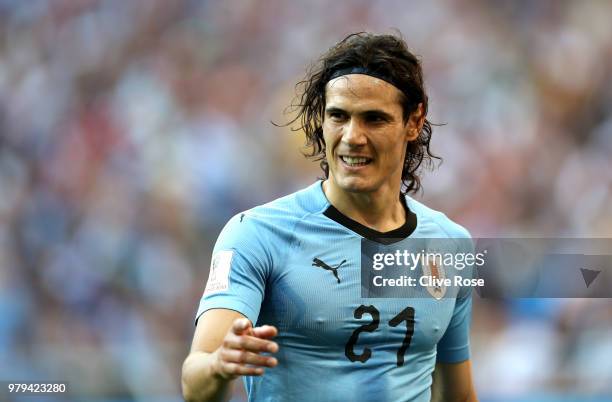Edinson Cavani of Uruguay reacts during the 2018 FIFA World Cup Russia group A match between Uruguay and Saudi Arabia at Rostov Arena on June 20,...