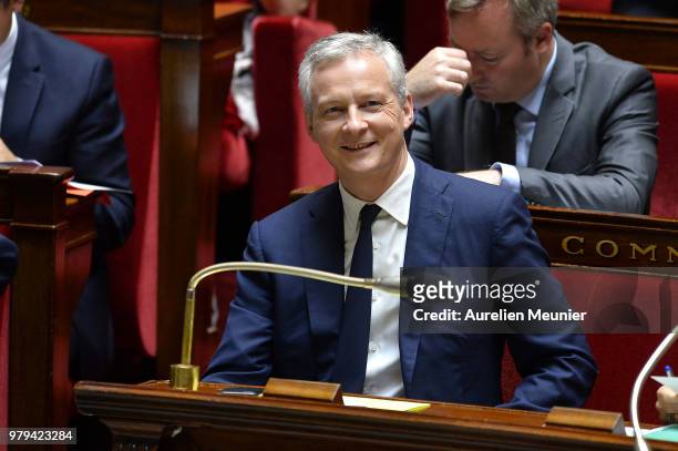 Bruno Le Maire, French Minister of Economy and Finance reacts as ministers answer deputies during the weekly session of questions to the government...